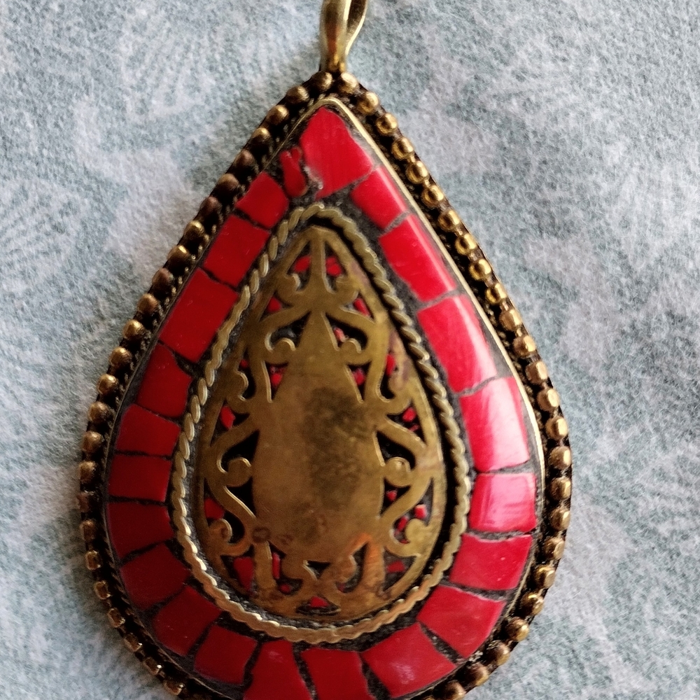 Coral Inlaid Pendant